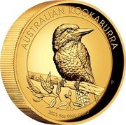 Australia 500 Dollars Australian Kookaburra 2021 P 2021 5 OZ .9999 GOLD P AUSTRALIAN KOOKABURRA coin reverse Australia 500 Dollars Australian Kookaburra 2021 P 2021 5 OZ .9999 GOLD P AUSTRALIAN KOOKABURRA coin reverse