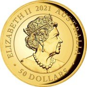 Australia 50 Dollars Queen Elizabeth II 95th Birthday 2020 ELIZABETH II 2021 AUSTRALIA 50 DOLLARS JC coin obverse Australia 50 Dollars Queen Elizabeth II 95th Birthday 2020 ELIZABETH II 2021 AUSTRALIA 50 DOLLARS JC coin obverse