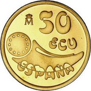 Spain 50 ECU European Economic Community 1989 X# M26 50 ECU ESPAÑA M coin obverse Spain 50 ECU European Economic Community 1989 X# M26 50 ECU ESPAÑA M coin obverse