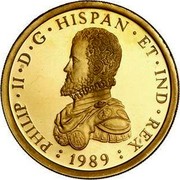Spain 50 ECU European Economic Community 1989 X# M26 1989 D G HISPANA ET IND REX PHILIP II coin reverse Spain 50 ECU European Economic Community 1989 X# M26 1989 D G HISPANA ET IND REX PHILIP II coin reverse