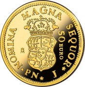 Spain 50 Euro 150th Anniversary of the Dissapearance of the ESCUDO 2018 M NOMINA MAGNA SEQUOR PN J ♔M 50 EURO coin reverse