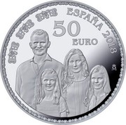 Spain 50 Euro 50th Anniversary of King Felipe VI 2018 M 50 EURO ♔M ESPAÑA 2018 coin reverse