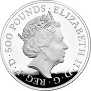 UK 500 Pounds The Queen's Beasts 2021 Proof ELIZABETH II D G REG F D 500 POUNDS J.C coin obverse UK 500 Pounds The Queen's Beasts 2021 Proof ELIZABETH II D G REG F D 500 POUNDS J.C coin obverse