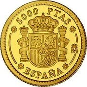 Spain 5000 Pesetas (V Centenary of King Charles V) 5000 PTAS ESPAÑA coin reverse Spain 5000 Pesetas (V Centenary of King Charles V) 5000 PTAS ESPAÑA coin reverse
