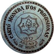 Spain 60 Centimos (Arenys de Munt) CARTO MONEDA D`OS PROVISIONAS ARENYS DE MUNT 1937 coin reverse