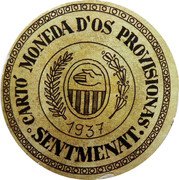 Spain 60 Centimos Sentmenat 1937 CARTO MONEDA D`OS PROVISIONAS SENTMENAT 1937 coin reverse Spain 60 Centimos Sentmenat 1937 CARTO MONEDA D`OS PROVISIONAS SENTMENAT 1937 coin reverse
