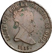 Spain 8 M (Isabel II) KM# 512.2 ISABEL 2ª POR LA GRACIA DE DIOS 1835 coin obverse Spain 8 M (Isabel II) KM# 512.2 ISABEL 2ª POR LA GRACIA DE DIOS 1835 coin obverse