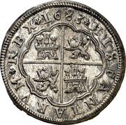 Spain 8 Reales (Carlos II) HISPANIARVM REX 1683 coin reverse Spain 8 Reales (Carlos II) HISPANIARVM REX 1683 coin reverse