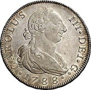 Spain 8 Reales (Carlos III) KM# 414.1 CAROLUS III DEI G 1788 coin obverse Spain 8 Reales (Carlos III) KM# 414.1 CAROLUS III DEI G 1788 coin obverse