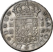 Spain 8 Reales (Carlos III) KM# 399.1 CAROLUS III D G / R 8 coin obverse