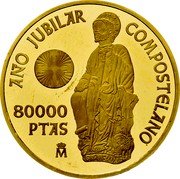 Spain 80 000 Pesetas (Holy Jacobean Year) AÑO JUBILAR COMPOSTELANO 80000 PTAS M coin reverse