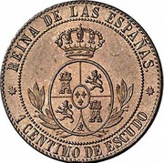 Spain Centimo KM# 633.3 Second Decimal Coinage REINA DE LAS ESPANAS. 1 CENTIMO DE ESCUDO OM coin reverse Spain Centimo KM# 633.3 Second Decimal Coinage REINA DE LAS ESPANAS. 1 CENTIMO DE ESCUDO OM coin reverse