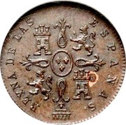Spain 1 M (Isabel II) KM# 525.2 REYNA DE LAS ESPAÑAS J coin reverse Spain 1 M (Isabel II) KM# 525.2 REYNA DE LAS ESPAÑAS J coin reverse