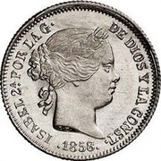 Spain Real (Isabel II) KM# 606.1 ISABEL 2A POR LA G DE DIOS Y LA CONST 1858 coin obverse Spain Real (Isabel II) KM# 606.1 ISABEL 2A POR LA G DE DIOS Y LA CONST 1858 coin obverse