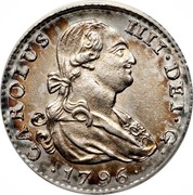 Spain R 1 (Carlos IV) KM# 429.2 CAROLUS IIII DEI G 1796 coin obverse Spain R 1 (Carlos IV) KM# 429.2 CAROLUS IIII DEI G 1796 coin obverse