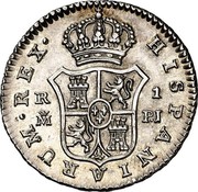Spain Real (Carlos III) KM# 411.1 HISPANIARUM REX R 1 M PJ coin reverse Spain Real (Carlos III) KM# 411.1 HISPANIARUM REX R 1 M PJ coin reverse