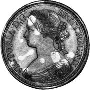 Canada Half Cent Victoria- pattern 1861 KM# Pn3 VICTORIA D G BRITT REG F D coin obverse Canada Half Cent Victoria- pattern 1861 KM# Pn3 VICTORIA D G BRITT REG F D coin obverse