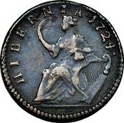 Ireland 1/2 Penny (George III- Pattern) KM# Pn22 HIBERNIA 1724 coin reverse Ireland 1/2 Penny (George III- Pattern) KM# Pn22 HIBERNIA 1724 coin reverse