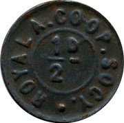 UK 1/2 Penny ND Kent Founded 1868 Trade coinage ROYAL A CO-OP SOCY 1/2D coin obverse UK 1/2 Penny ND Kent Founded 1868 Trade coinage ROYAL A CO-OP SOCY 1/2D coin obverse