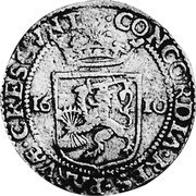 Netherlands 1/2 Rijksdaalder Laureate Figure Gelderland Province 1610 Rosette KM# 14 CONCORDIA RES PARVAE CRESCVNT 16 10 coin reverse Netherlands 1/2 Rijksdaalder Laureate Figure Gelderland Province 1610 Rosette KM# 14 CONCORDIA RES PARVAE CRESCVNT 16 10 coin reverse