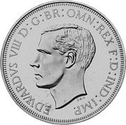 UK 1 Crown Edward VIII 1936 Proof X# 99 EDWARDVS VIII D G BR OMN REX F D IND IMP DRO coin obverse