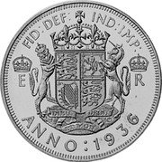 UK 1 Crown Edward VIII 1936 Proof X# 99 FID DEF IND IMP E R ANNO 1936 coin reverse