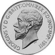 UK 1 Crown (George V) X# 94 GEORGIVS V D G BRITT OMN REX F D IND IMP 1911 coin obverse UK 1 Crown (George V) X# 94 GEORGIVS V D G BRITT OMN REX F D IND IMP 1911 coin obverse