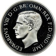 UK 1 Crown Crown 1937 Proof X# 102 EDWARDVS VIII D: G: BR: OMN: REX F D IND IMP coin obverse