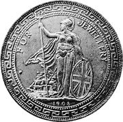 UK 1 Dollar 1908 X# TC1 Trade coinage FOR JEWELERY 1908 coin obverse UK 1 Dollar 1908 X# TC1 Trade coinage FOR JEWELERY 1908 coin obverse