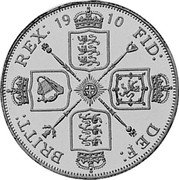 UK 1 Double Florin George V 1910 Plain edge, coin alignment, X# P45 X# 93 BRITT REX 1910 FID DEF coin reverse UK 1 Double Florin George V 1910 Plain edge, coin alignment, X# P45 X# 93 BRITT REX 1910 FID DEF coin reverse
