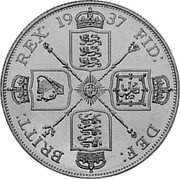 UK 1 Double Florin George VI 1937 Reeded edge, coin alignment, X# P91 X# 104 BRIT REX 1937 FID DEF coin reverse UK 1 Double Florin George VI 1937 Reeded edge, coin alignment, X# P91 X# 104 BRIT REX 1937 FID DEF coin reverse