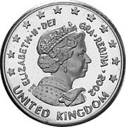 UK 1 Cent Elizabeth II -pattern 2002 Proof X# Pn1a UNITED KINGDOM ELIZABETH II DEI GRA REGINA 2002 coin obverse UK 1 Cent Elizabeth II -pattern 2002 Proof X# Pn1a UNITED KINGDOM ELIZABETH II DEI GRA REGINA 2002 coin obverse