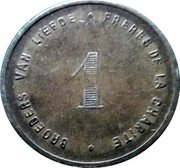 Belgium 1 Franc 3-rd seria ND FRERES DE LA CHARITE BROEDERS VAN LIEFDE 1 coin reverse Belgium 1 Franc 3-rd seria ND FRERES DE LA CHARITE BROEDERS VAN LIEFDE 1 coin reverse