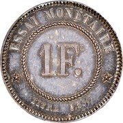 Belgium 1 Franc (Leopold I - pattern) KM# Pn55 ESSAI MONETAIRE 1 F TITRE O.850 coin reverse Belgium 1 Franc (Leopold I - pattern) KM# Pn55 ESSAI MONETAIRE 1 F TITRE O.850 coin reverse
