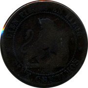 Spain 10 Centimos countermark 1870 CIEN PIEZAS EN KILOG OM DIEZ CENTIMOS coin reverse