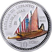 Spain 10 Euro (450th anniversary of the Battle of Lepanto) BATALLA DE LEPANTO GALERA REAL 1571 2021 M 10 EURO coin reverse Spain 10 Euro (450th anniversary of the Battle of Lepanto) BATALLA DE LEPANTO GALERA REAL 1571 2021 M 10 EURO coin reverse