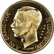 Luxembourg 10 Francs (Jean- Essai) KM# E87 JEAN GRAND-DUC DE LUXEMBOURG J.N. LEFEVRE ESSAI coin obverse