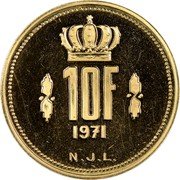 Luxembourg 10 Francs (Jean- Essai) KM# E87 10F 1971 N J L coin reverse