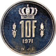 Luxembourg 10 Francs (Jean- Essai) KM# E86 10F 1971 N.J.L. coin reverse Luxembourg 10 Francs (Jean- Essai) KM# E86 10F 1971 N.J.L. coin reverse