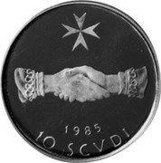 Malta 10 Scvdi (Angelo de Mojano) X# 112 1985 10 SCVDI coin reverse