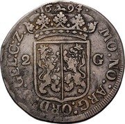 Netherlands 2 Guldens Gelderland Province Figure 1694 Unicorn KM# 67 MO NO ARG ORD D GEL C Z coin obverse