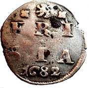 Netherlands 2 Stuivers Rampant Lion Friesland 1682 Lion Lion between dots and rosettes KM# 32.3 FRI SIA 1682 coin obverse Netherlands 2 Stuivers Rampant Lion Friesland 1682 Lion Lion between dots and rosettes KM# 32.3 FRI SIA 1682 coin obverse