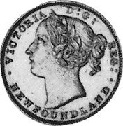 Canada 20 Cents (Victoria- pattern) KM# Pn5 VICTORIA D G REG NEWFOUNDLAND coin obverse Canada 20 Cents (Victoria- pattern) KM# Pn5 VICTORIA D G REG NEWFOUNDLAND coin obverse