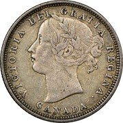 Canada 20 Cents Victoria- pattern 1858 KM# Pn4 VICTORIA DEI GRATIA REGINA CANADA coin obverse Canada 20 Cents Victoria- pattern 1858 KM# Pn4 VICTORIA DEI GRATIA REGINA CANADA coin obverse