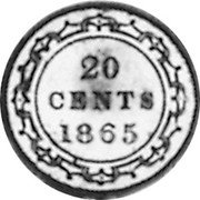 Canada 20 Cents (Victoria- pattern) KM# Pn12 20 CENTS 1865 coin reverse Canada 20 Cents (Victoria- pattern) KM# Pn12 20 CENTS 1865 coin reverse