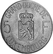Luxembourg 20 Francs (Charlotte- essai) KM# E50 GRAND- DUCHE DE LUXEMBOURG J R L 5 F coin reverse Luxembourg 20 Francs (Charlotte- essai) KM# E50 GRAND- DUCHE DE LUXEMBOURG J R L 5 F coin reverse