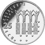 Spain 25 ECU Catalonia 1994 Proof X# M15 CATALUNYA 1994 25 ECU coin obverse Spain 25 ECU Catalonia 1994 Proof X# M15 CATALUNYA 1994 25 ECU coin obverse