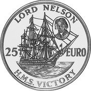 UK 25 Euro (Lord Nelson -Piedfort) X# P101 LORD NELSON 25 EURO H M S VICTORY coin reverse UK 25 Euro (Lord Nelson -Piedfort) X# P101 LORD NELSON 25 EURO H M S VICTORY coin reverse
