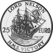 UK 25 Euro (Lord Nelson Tri-metallic) BRITANNIARUM DEI GRATIA 1996 coin obverse UK 25 Euro (Lord Nelson Tri-metallic) BRITANNIARUM DEI GRATIA 1996 coin obverse
