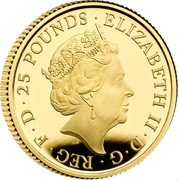 UK 25 Pounds The Gold Standard 2021 ELIZABETH II D G REG F D 25 POUNDS DC coin obverse UK 25 Pounds The Gold Standard 2021 ELIZABETH II D G REG F D 25 POUNDS DC coin obverse